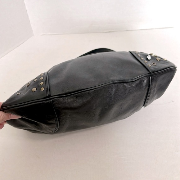 Lovcat Black Genuine Leather Hobo Shoulder Bag with Stud Details NWOT